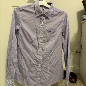 Women’s Purple Stripped Cinch Shirt; Size Medium